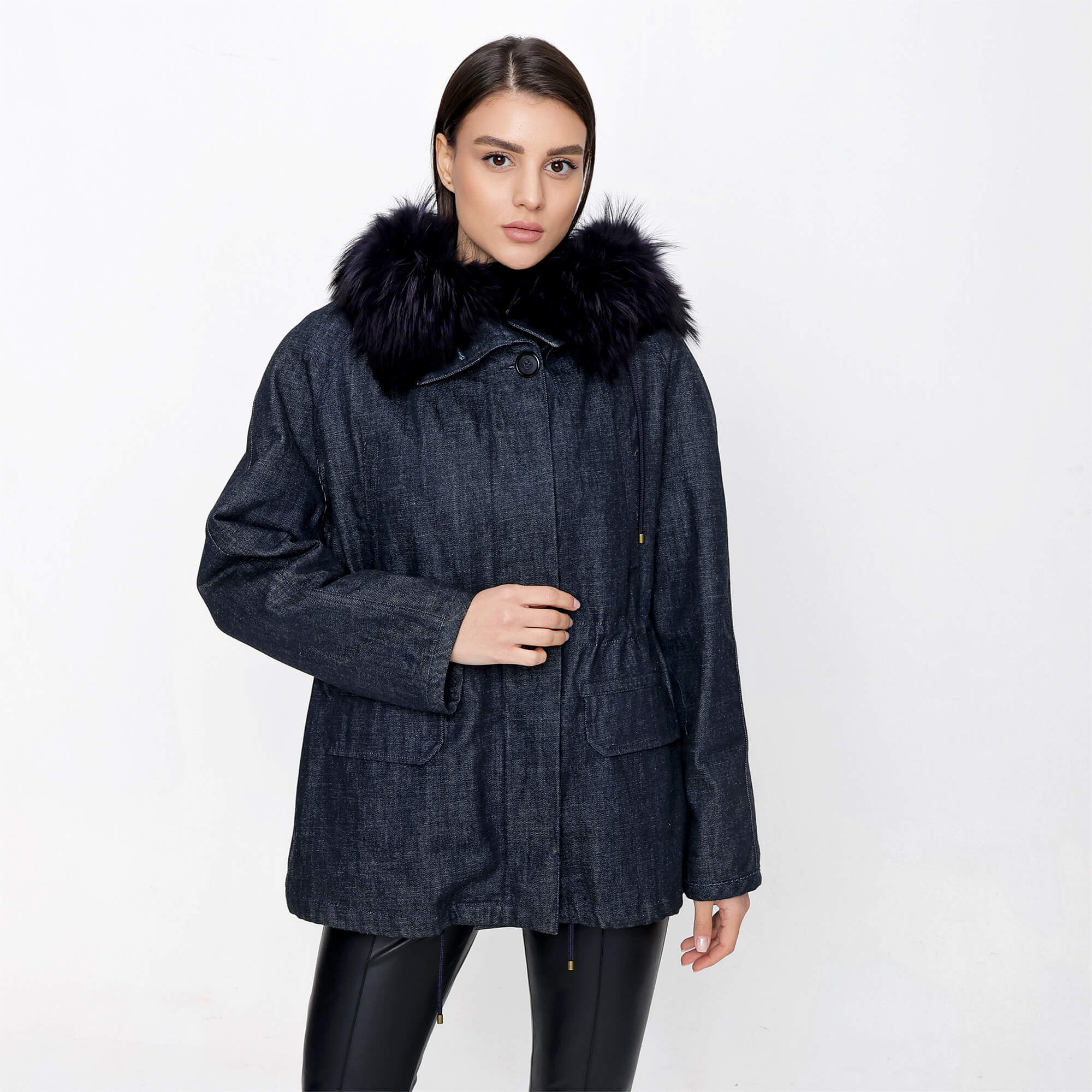 Yves Salomon Army - Denim Fur Detail Long Coat